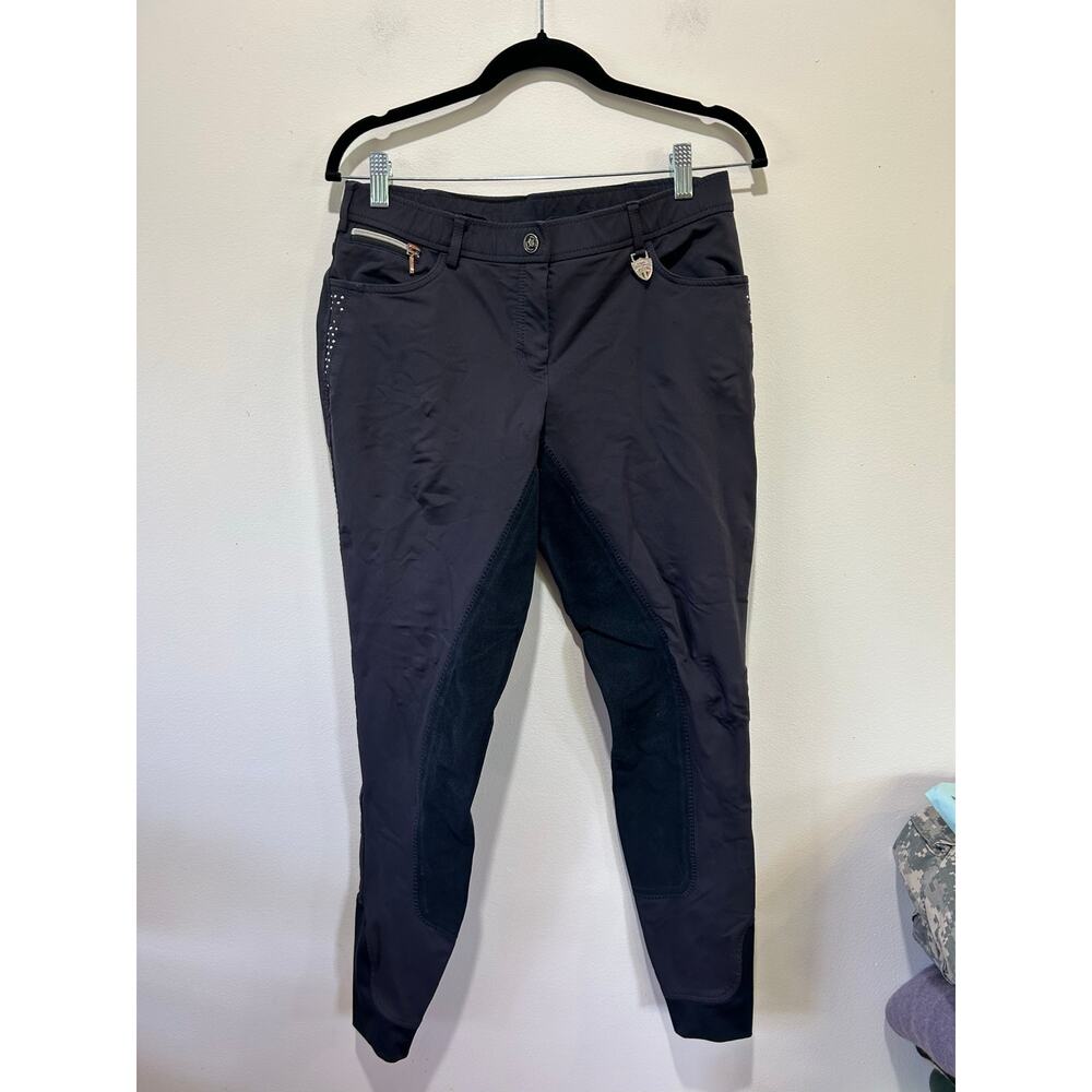 Lauria Garrelli breeches navy womens size 28 full seat leather elastic hem